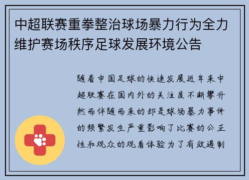 中超联赛重拳整治球场暴力行为全力维护赛场秩序足球发展环境公告